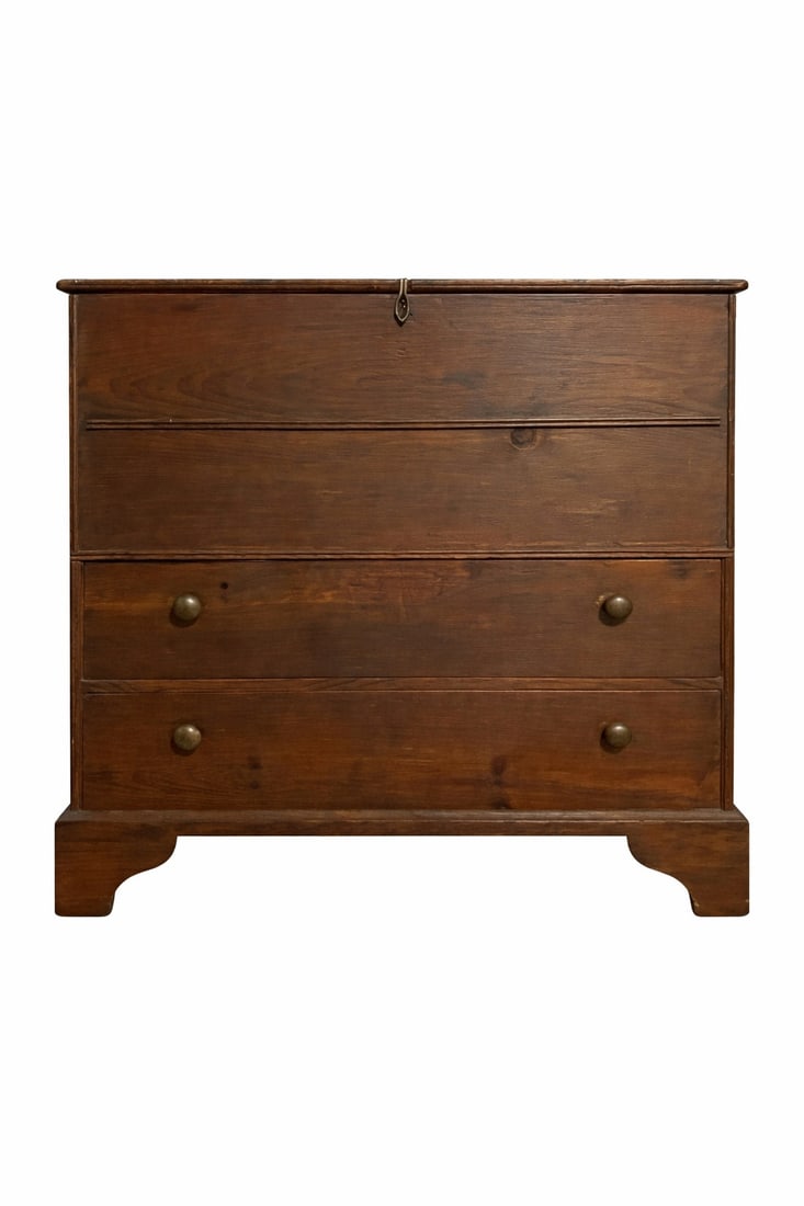 ANTIQUE TURN OF THE CENTURY SOLID DARK PINE CHEST (1 of 17)
