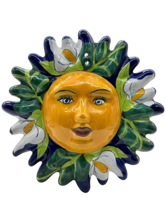 MEXICAN PAINTED CERAMIC SUN FACE WALL PLAQUE 12" (1 of 8)