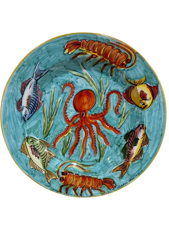 LARGE HAND-PAINTED ITALIAN SEA LIFE WALL PLATE 22" (1 of 11)