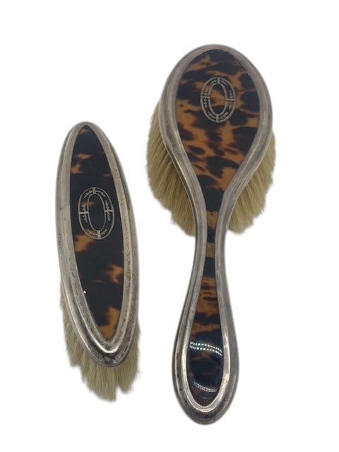 ANTIQUE ENGLISH STERLING FAUX TORTOISE VANITY SET (1 of 9)