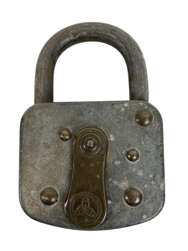 ANTIQUE GERMAN LOCKING HEAVY WEIGHT PADLOCK 4.5" (1 of 4)