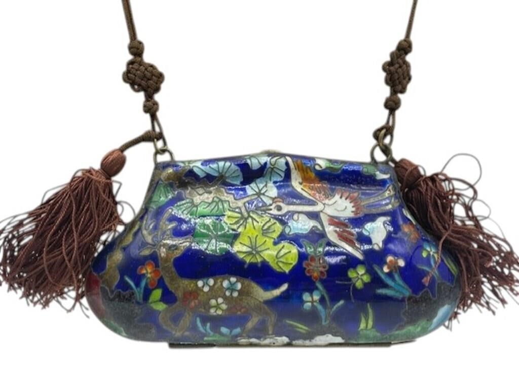 ANTIQUE ENAMELED CLOISONNE METAL BOX PURSE EMBRDY (1 of 8)