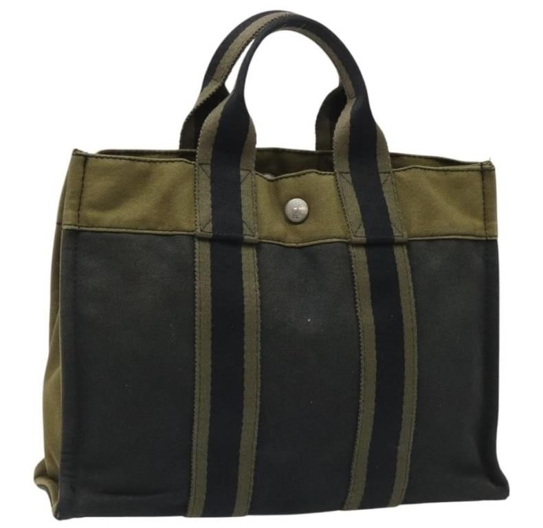 HERMES FOURRE TOUT HERBAG OLIVE GREEN & BLACK BAG (1 of 7)