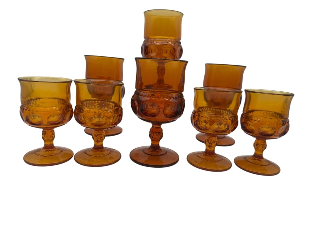 SET OF AMBER PRESSED GLASS STEMWARE GOBLETS (1 of 3)