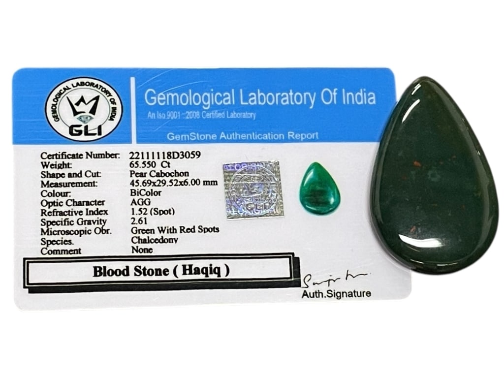 NATURAL BLOODSTONE CABOCHON PEAR SHAPE 65.55CTS (1 of 2)