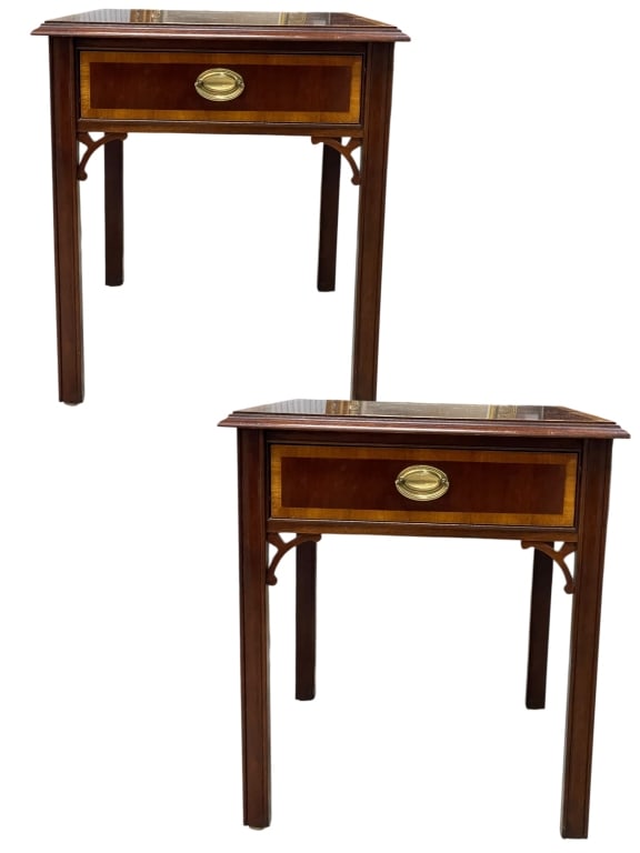 PAIR OF TRADITIONAL INLAID WOOD SIDE TABLES (1 of 9)