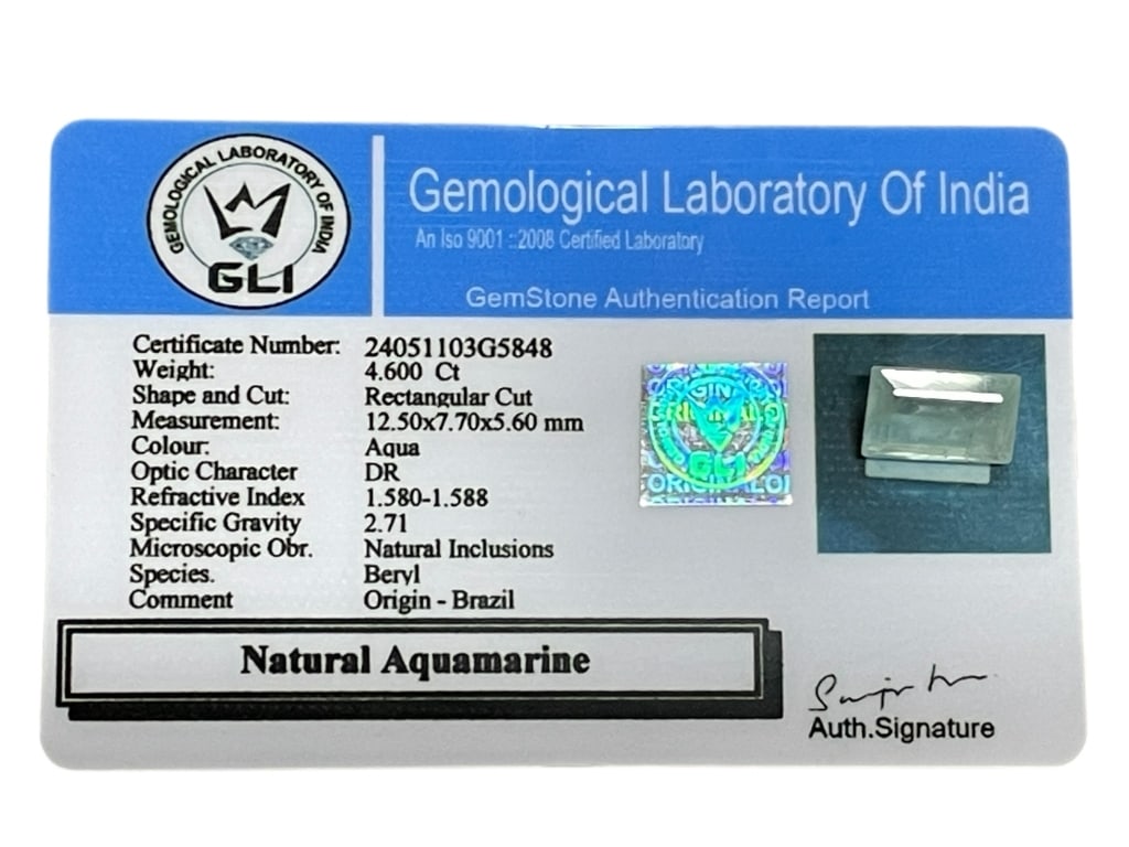 NATURAL AQUAMARINE RECTANGULAR CUT 4.60 CT WITH GE (1 of 2)