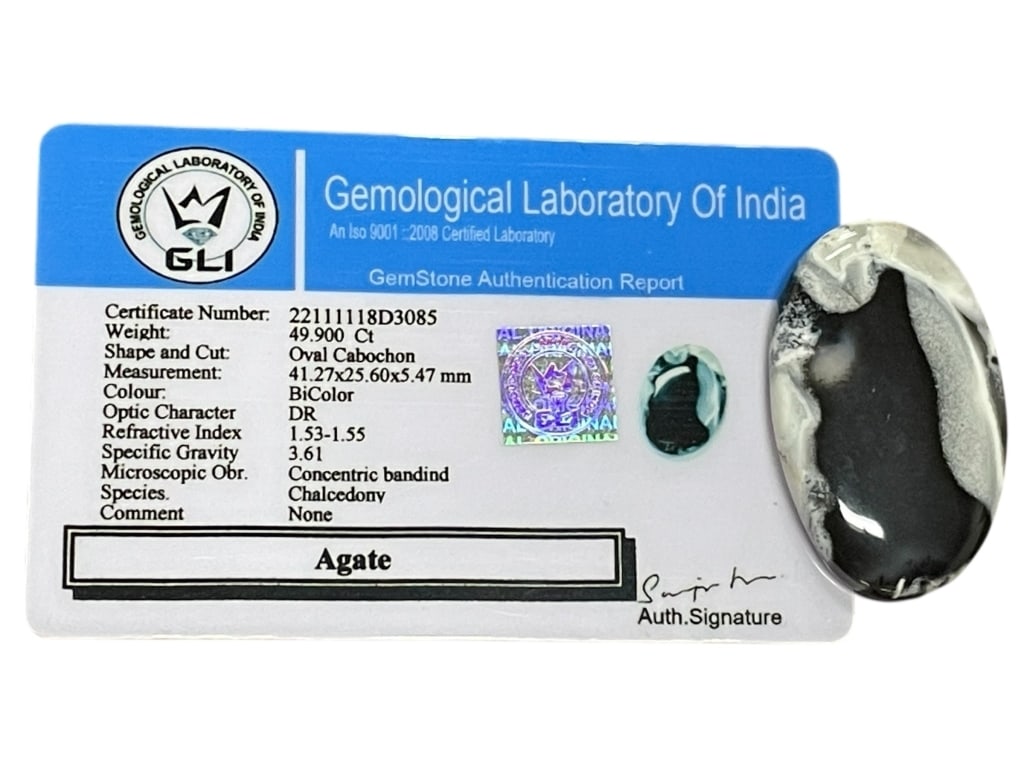 AGATE BI-COLOR OVAL CABOCHON 49.90 CTS, GEMOLOGICD (1 of 2)
