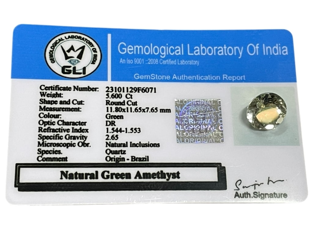 NATURAL GREEN AMETHYST 5.60 CT ROUND CUT, (1 of 2)