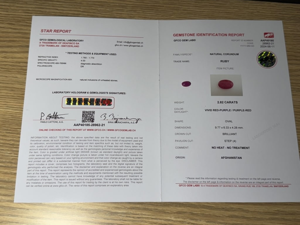 2.82 CARAT NATURAL RUBY WITH GFCO GEM LAB REPORT (1 of 2)