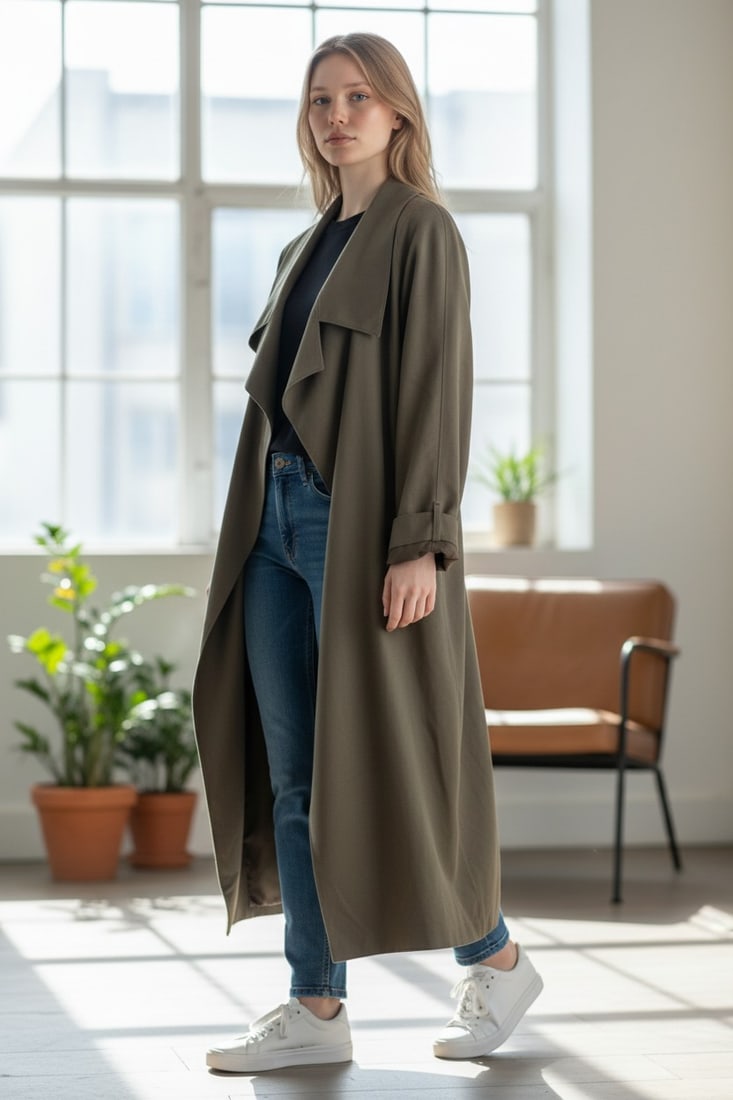 LINDA ALLARD ELLEN TRACY TAUPE SWING TRENCH COAT M (1 of 5)