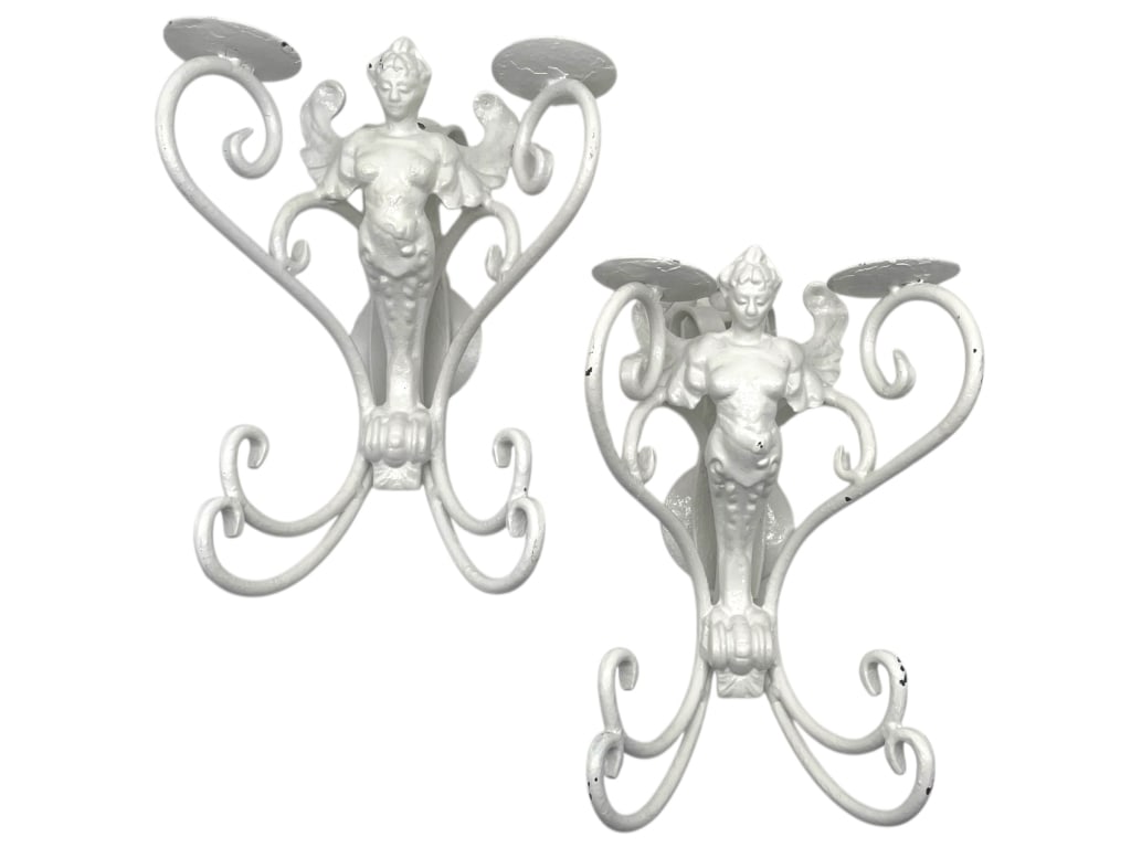 PAIR OF VINTAGE CAST IRON WALL SCONCES (1 of 2)