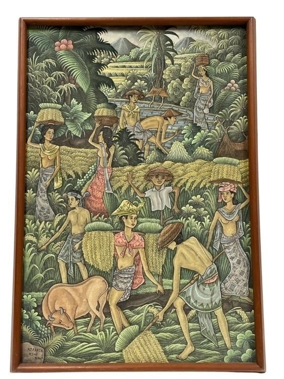 NU DARTA BALI VILLAGE FARM BASKETS PAINTING 25": NU DARTA BALI VILLAGE FARM PAINTING-25" X 17" APPROX TO FRAME-GOOD PRE OWNED CONDITION* Please check back often, we add NEW ITEMS daily to our active auctions! * By bidding on this listing, you unders