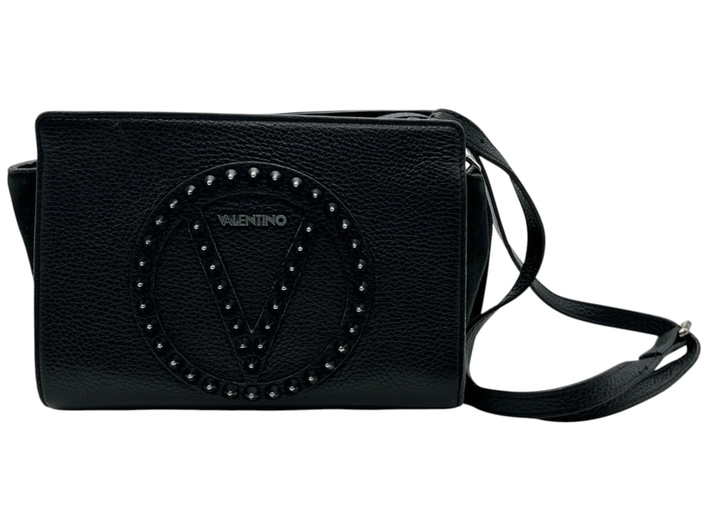 VALENTINO STUDDED BLACK LEATHER CROSSBODY BAG 9" (1 of 10)