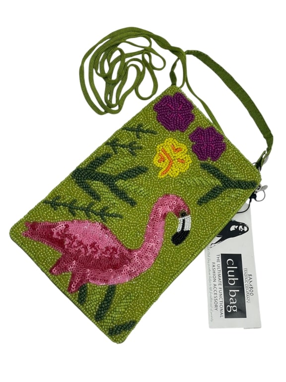 NEW BAMBOO TRADER BEADED FLAMINGO FLORIDA BAG: NEW WITH TAGS from Bamboo Trader Beaded flamingo bag Soft shantung silk with beading covering the front. A work of art and new to you! msn * By bidding on this listing, you understand and agree to be 
