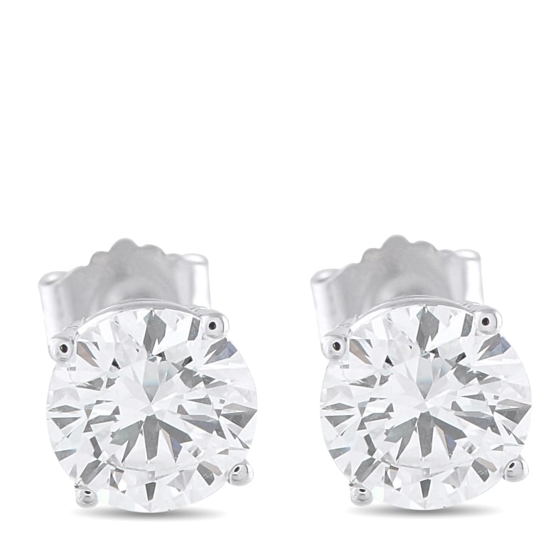 14K WHITE GOLD 1.85CT LAB-GROWN DIAMOND STUD EARRI: This pair of lab diamond studs catches the light in just the right way, noticeable but never overdone. They showcase 1.85 carats of diamonds in F-G color and VVS2-VS1 clarity, held by a 14K white gold
