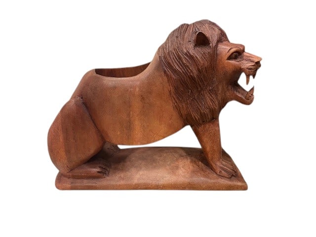 WILD CARVED REDWOOD WOOD ROARING LION WINE HOLDER (1 of 3)
