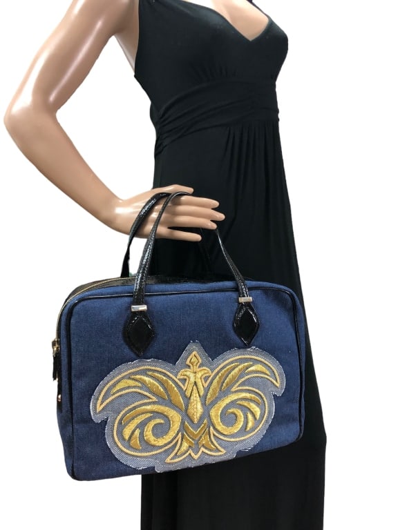MASHA KEJA "JOUR" SMALL DENIM DUFFLE BAG $995 NWT: - NWT MASHA KEJA "JOUR" SMALL DENIM DUFFLE BAG $995 - MADE IN FRANCE | COMES WITH TAGS AND DUSTBAG - BLEU JEAN/VERNISHED LEATHER/LIGHT GOLD CANNETILLE EMBROIDERY - GF 11/13/23