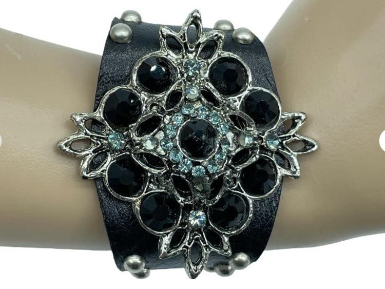 LEATHER ROCK BLACK AND BLUE CUFF NWT (1 of 4)