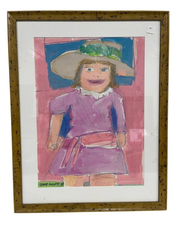 GENE ALLCOTT 1987 WHIMSICAL PORTRAIT PAINTING 30" (1 of 6)