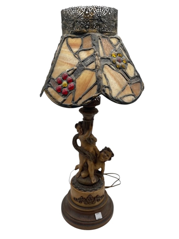 STAINED GLASS CHERUB TABLE LAMP 25.5" (1 of 6)