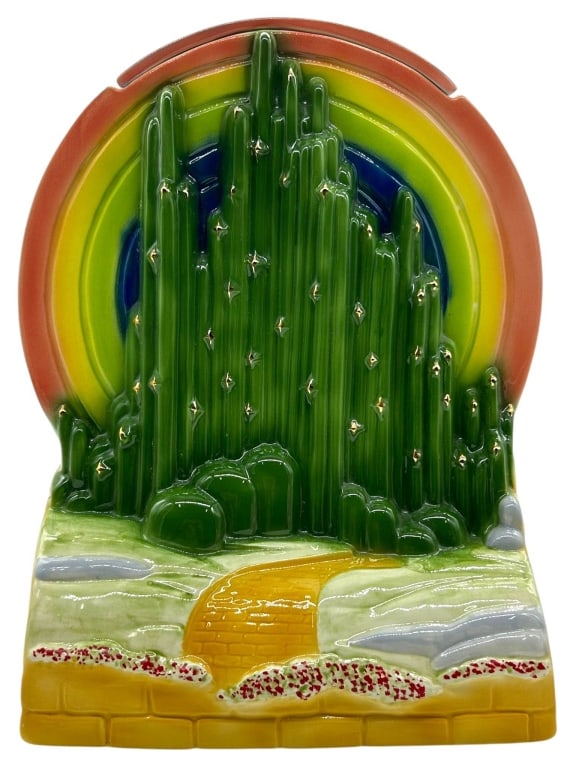 STAR JARS LIMITED EDITION EMERALD CITY COOKIE JAR: Star Ceramics Wizard of Oz collectible jar, ceramic material, measures approximately 15 inches tall. | Limited Edition 428/625. | | Condition: Good lightly used condition. See pictures for additional 