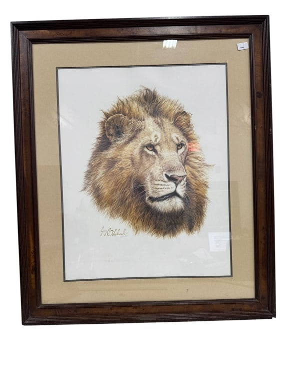 GUY GOHELEACH PENCIL SIGNED FRAMED LION PRINT (1 of 5)