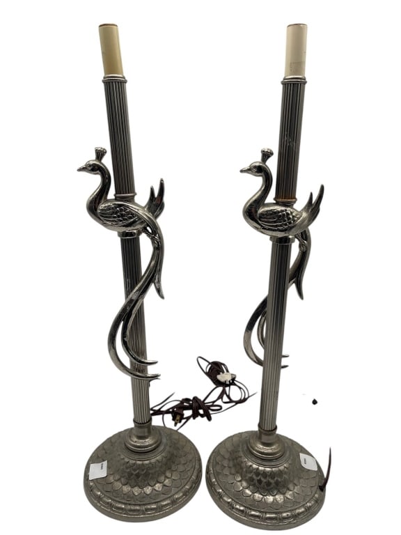 PAIR OF VINTAGE PEACOCK FORM TABLE LAMPS 24" (1 of 7)