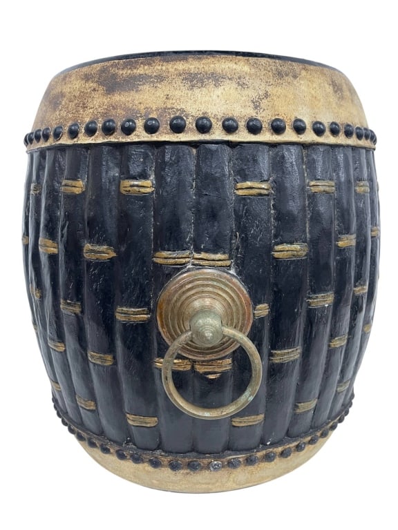 ASIAN STYLE BLACK AND GOLD GARDEN STOOL 17" (1 of 6)