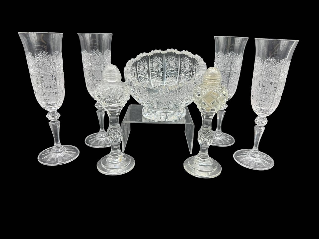 CUT GLASS STEMWARE AND BOWL SET (1 of 5)