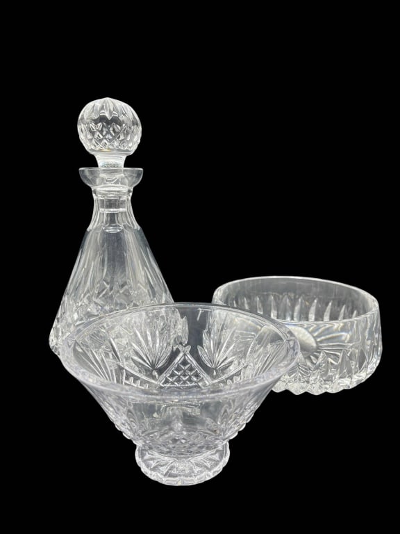 CUT GLASS DECANTER AND TWO BOWLS 10" (1 of 3)