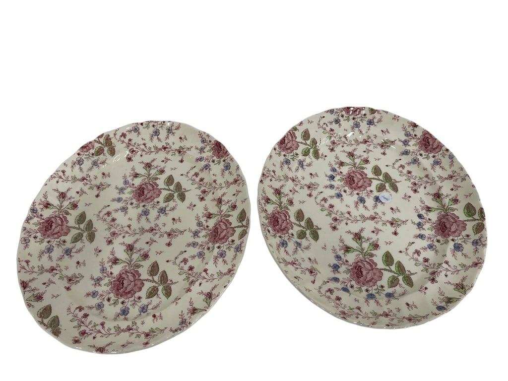 PAIR JOHNSON BROS ROSE CHINTZ OVAL PLATTERS 15" (1 of 6)