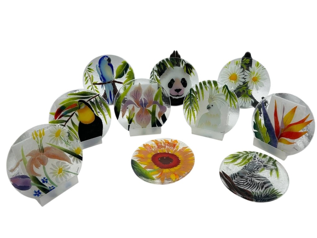 10 SET GENESIS HAND-PAINTED FUSED GLASS TROPICAL P (1 of 6)
