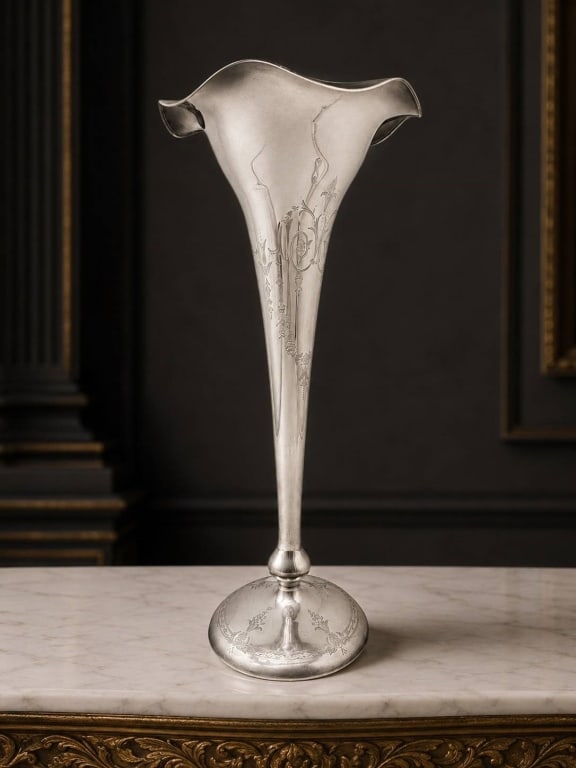 SHREVE & CO STERLING SILVER TRUMPET VASE 17" (1 of 10)