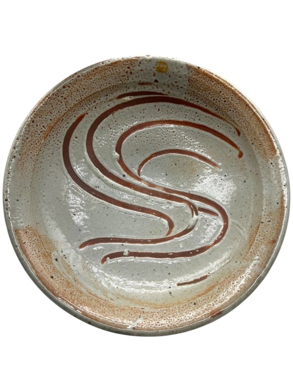 SIGNED ABSTRACT STUDIO POTTERY LOW BOWL 16" (1 of 10)