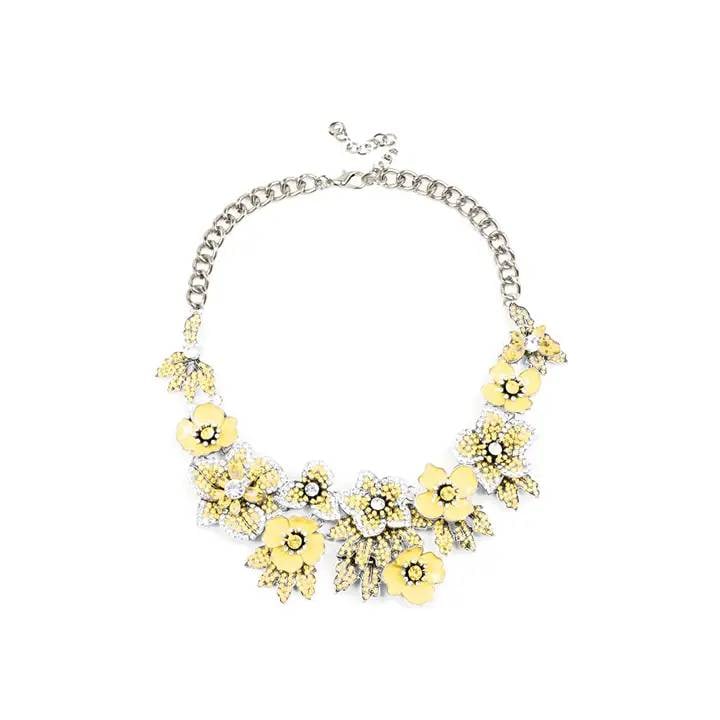 NEW EYE CANDY CHARLOTTE STATEMENT NECKLACE: New Eye Candy Charlotte Statement Necklace in yellow. Floral design crafted from silver and yellow alloy. Necklace length is 12 inches plus a 2 inch extender. Features a lobster clasp. Shipping Availa