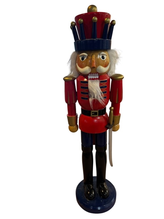 WOODEN RED AND BLUE NUTCRACKER FIGURE (1 of 3)