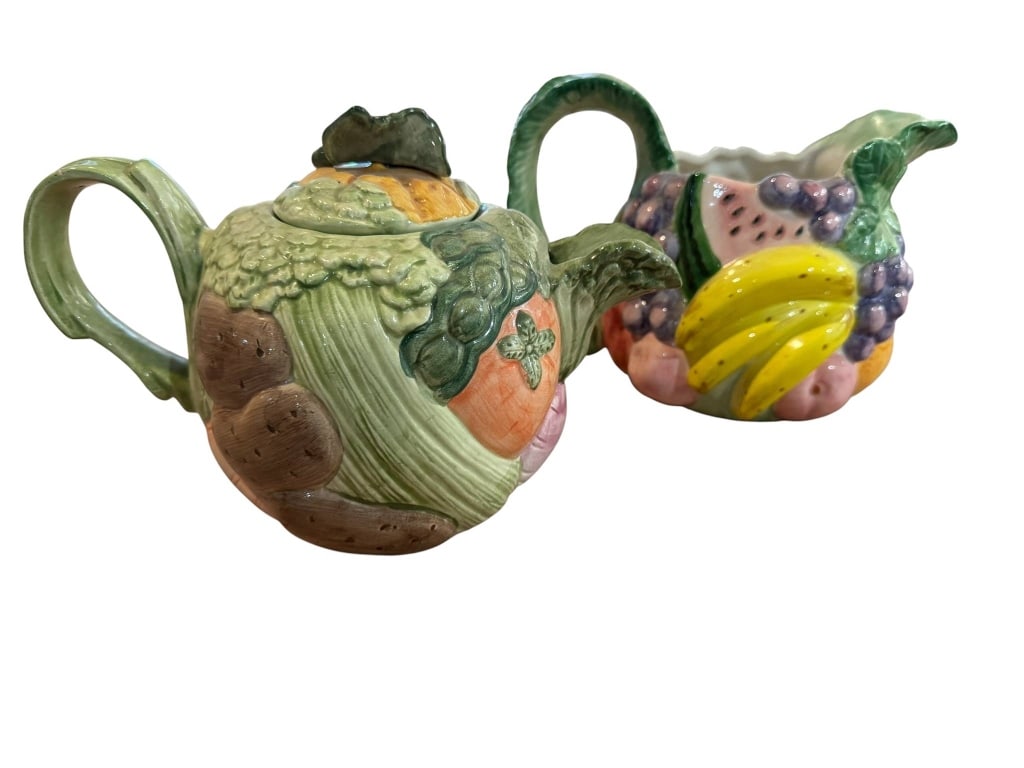 FITZ FLOYD CERAMIC TEAPOT AND CREAMER SET (1 of 3)
