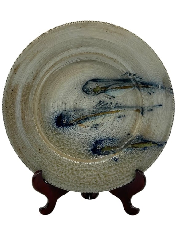 SIGNED 1997 STUDIO POTTERY FISH PLATTER 16" (1 of 9)
