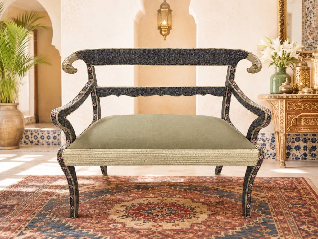 ORNATE CLOISONNE STYLE ENAMELED BENCH 41" (1 of 9)