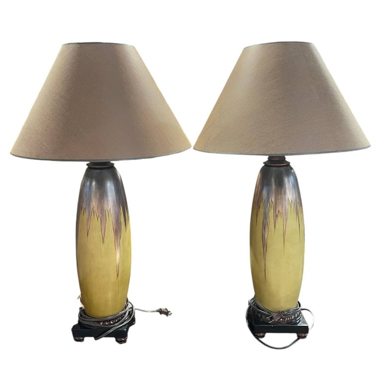 PAIR OF ART POTTERY STYLE TABLE LAMPS 30.5" (1 of 5)