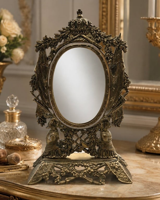 ANTIQUE BRASS FIGURAL VANITY MIRROR 20" (1 of 10)