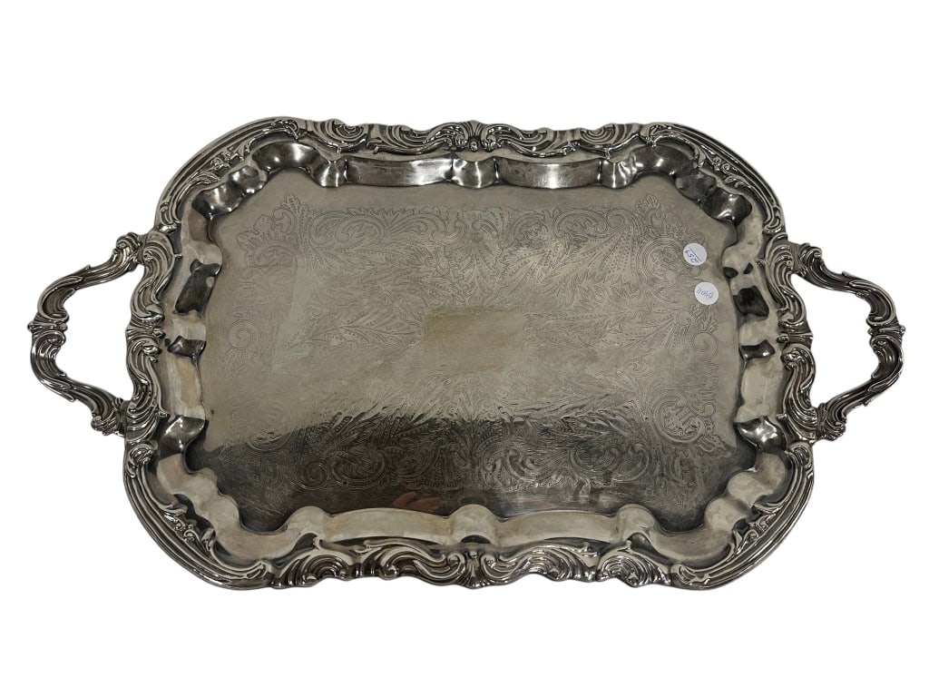 ORNATE SILVERPLATE SERVING TRAY WITH HANDLES 25" (1 of 6)