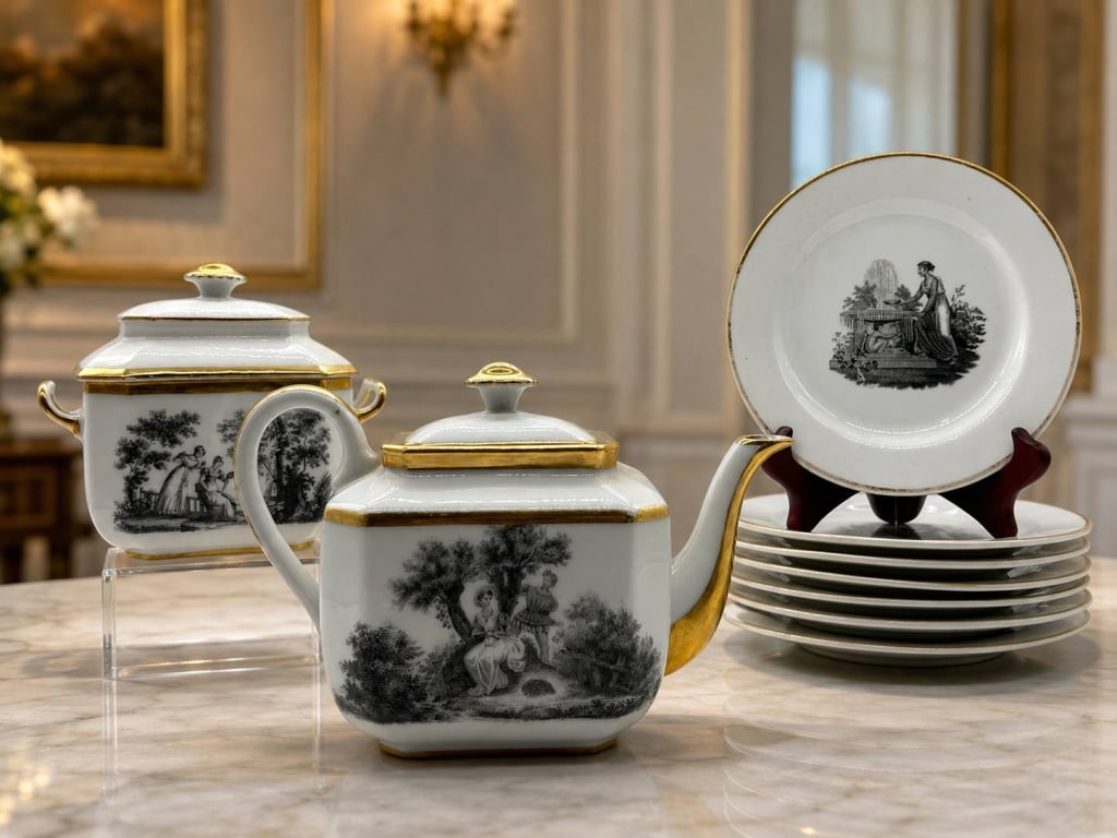 ANTIQUE TRANSFERWARE PORCELAIN TEA SERVICE SET (1 of 14)