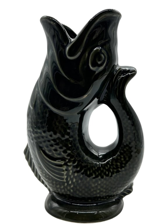 ENGLISH GLAZED FISH CERAMIC PITCHER VASE 9" (1 of 9)