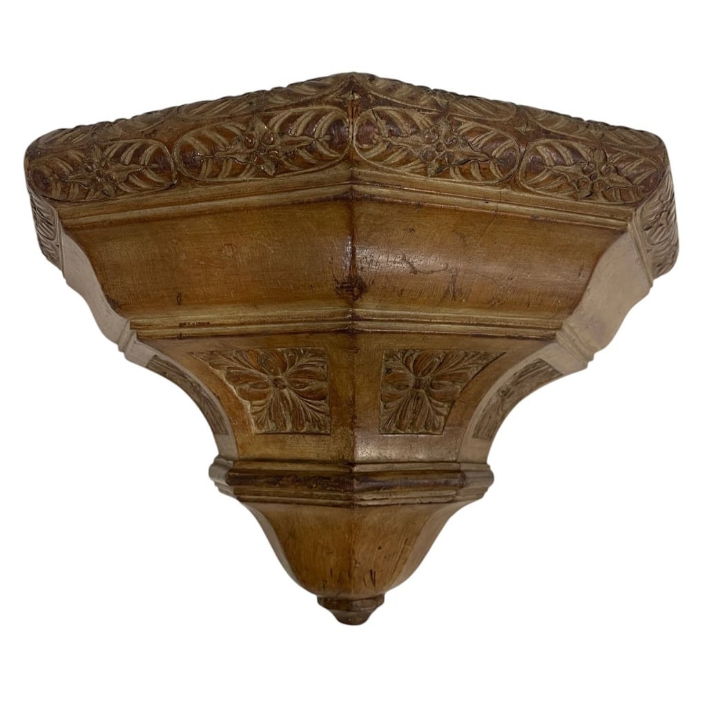 WOOD WALL SHELF WITH FLORAL CARVING 15" (1 of 5)