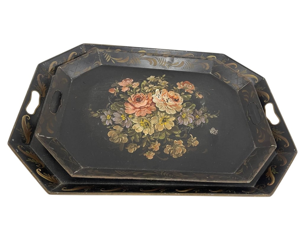 2 HAND-PAINTED TOLEWARE TRAYS 16" (1 of 6)
