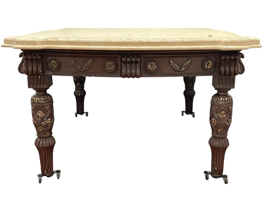 MASSIVE NEOCLASSICAL CARVED WOOD MARBLE TOP TABLE (1 of 19)