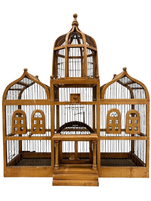 VINTAGE ARCHITECTURAL WOODEN BIRDCAGE MANSION 32": ** THESE ITEMS WILL BE FOR PICK UP OFF SITE (IN DELRAY BEACH, FLORIDA) ONLY ON DESIGNATED DAYS, there will be MANY pick up days, BE AWARE and SCHEDULE WITH US AFTER WINNING at this email: dejavuauctio