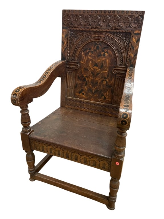 ANTIQUE OAK ARMCHAIR RICHLY CARVED INLAY MARQUETRY (1 of 14)
